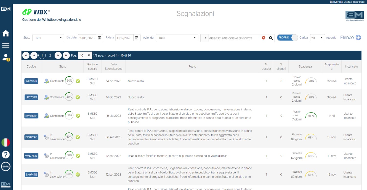 pagina segnalazioni aziende WBX